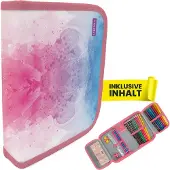 Itenga Schüler-Etui Mäppchen Regenbogen Wasserfarben 28 teilig (gefüllt) 1-Zipper