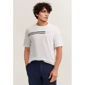 Bugatti T-Shirt , Herren, Gr. S, weiß (10, weiß), 100% Baumwolle, unifarben, normal, Rundhals, Shirts T-Shirt, Modern Fit mit Print