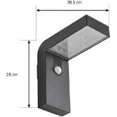 PRIOS LED-Solar-Wandleuchte Aurino, schwarz, Sensor, IP44