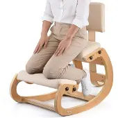 Vevor Ergonomischer Kniestuhl mit Dicken, Integrierten Schaumstoffpolstern & Holzrahmen & Rückenlehne, Einstellbarer Kniehocker zur Entlastung von Nacken und Rücken, Ideal für Zuhause, Büro, Beige