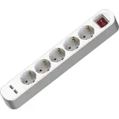 Plastrol Steckdosenleiste 5-fach Schuko 250V 16A 1,5m mit Schalter 2xUSB
