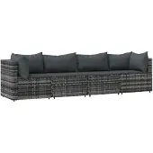 Syfax 4-tlg. Garten-Lounge-Set mit Kissen Grau Poly Rattan
