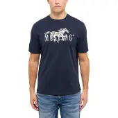 Mustang T-Shirt "Austin-Logoprint", Herren, Gr. M, blau (schwarz saphire), Jersey, Obermaterial: 100% Baumwolle, bedruckt, normal normal, Rundhals, Shirts T-Shirt, Regular fit