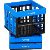 Vevor Klappbox 25 L 3er-Pack, Faltbare Aufbewahrungsboxen aus Kunststoff, Stapelbare Klappkörbe mit Griffen, Tragkraft 10 kg pro Box, Klappkiste, Ideal für Haushaltsorganisation, Blau & Schwarz