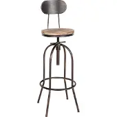 CLP Barhocker Pino I Höhenverstellbarer Barstuhl mit Holzsitz und Rückenlehne I Thekenhocker höhenverstellbar und drehbar, Farbe: bronze