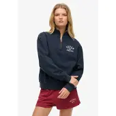 Superdry für Damen. W2012541A Athletic Essential Sweatshirt mit halbem Reißverschluss, marineblau (XL), Lässig, Baumwolle