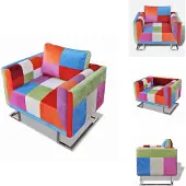 vidaXL Würfel-Sessel mit verchromten Füßen Patchwork-Design Stoff - Sessel