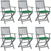 Syfax Klappbare Gartenstühle 6 Stk. mit Sitzkissen Massivholz Akazie