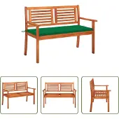 The Living Store 2-Sitzer-Gartenbank mit Auflage 120 cm Massivholz Eukalyptus