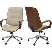 Mendler Bürostuhl HWC-O83, Drehstuhl Chefsessel, Kunstleder (280g/m2) Bugholz FSC-zertifiziert Walnuss-Opti