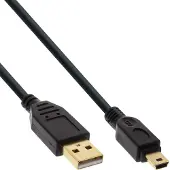 InLine USB 2.0 Mini-Kabel, USB A ST/Mini ST 5pol, schwarz, vergold. Kont., 1,5m, 1,5 m, USB A, Mini-USB B, USB 2.0, Männlich/Männlich, Schwarz