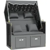 vidaXL Strandkorb mit Kissen Poly Rattan Massivholz Anthrazit Schwarz