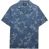 Superdry für Herren. M4011130A Bedrucktes Hemd blau (M), Lässig, Baumwolle, Kurzarm