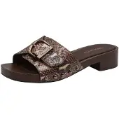 Tamaris Pantolette , Damen, Gr. 37, braun (braun snake), Textil, Reptilienprägung, Schuhe Pantolette, Blockabstz, Sommerschuh mit Klettverschluss unter der Zierschnalle
