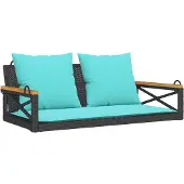 vidaXL Hängebank mit Kissen Schwarz 109x62x40 cm Poly Rattan