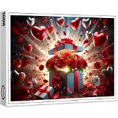Raxxa Premium-Puzzle "Romantische Geschenkbox mit roten Rosen und Herzluftballons", 1000 Teile