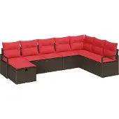 Syfax Poly-Rattan Sofa-Set, 5-Sitzer, Braun, Modular, Wetterfest, Stahlrahmen