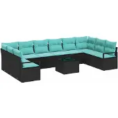 vidaXL Sofa Set 11 stk. Schwarz [Synthetisch]: Poly Rattan