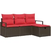vidaXL Sofa Set 4 stk. 4-Sitzanzahl Braun und Rot Poly-Rattan