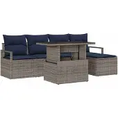 vidaXL Gartensofa-set 6 stk. Grau und Marineblau Poly-Rattan