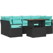 vidaXL Garten-Sofa-Set 7 Stk. 6-Sitzanzahl Schwarz