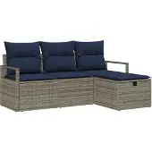 Syfax Sofa Set 4 stk. 4-Sitzanzahl Grau und Marineblau Poly-Rattan