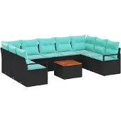 vidaXL Gartensofa-set 10 stk. Schwarz Poly-Rattan