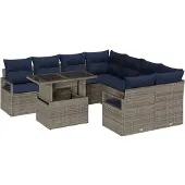 vidaXL Gartensofa-set 9 stk. 8-Sitzanzahl Grau und Marineblau