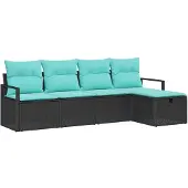 vidaXL Sofa Set 5 Stk. 5-Sitzanzahl Schwarz und Türkis Poly-Rattan