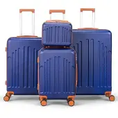 Alightup 4tlg. Hartschalenkoffer Trolley M/L/XL 360° Rollen + Handtasche Dunkelblau
