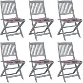 Syfax Klappbare Gartenstühle 6 Stk. mit Kissen Massivholz Akazie