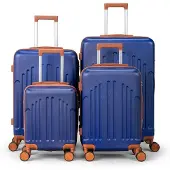 Alightup Kofferset, 4tlg. Hartschalen Reisekoffer & Trolley Set S-M-L-XL 360° Rollen, Dunkelblau
