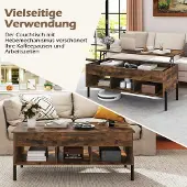 Northix Verstellbarer Couchtisch mit Liftplatte, Stauraum, Braun