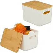 Northix Kunststoff-Aufbewahrungsbox-Set mit Bambusdeckeln, stapelbar
