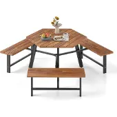 Northix Picknicktisch-Set aus Akazienholz für 6 Personen mit Schirmloch