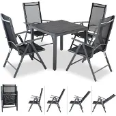 Casaria Gartenmöbel Set 4 Stühle mit WPC Tisch 80x80cm Aluminium Sicherheitsglas Wetterfest Klappbar Modern Terrasse Balkon Möbel Sitzgruppe Garnitur Bern