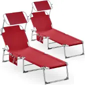 Casaria Sonnenliege Ibiza 2er-Set Rot Alu mit Sonnendach