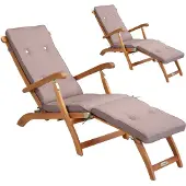 Casaria Gartenliege Queen Mary 2er-Set Akazie FSC-zertifiziert inkl Auflage Creme meliert