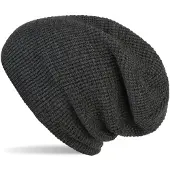 StyleBREAKER Strickmütze "Strick Beanie Mütze mit Karo Strickmuster", Herren, grau (dunkelgrau meliert), Obermaterial: 100% Polyacryl PAN., Modisch, Mützen Strickmütze