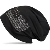 StyleBREAKER Beanie "Beanie mit USA Flagge aus Strass", Damen, schwarz, Obermaterial: 50% Viskose CV. 50% Polyester PES., Modisch, Mützen Beanie
