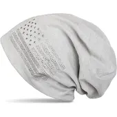 StyleBREAKER Beanie "Beanie mit USA Flagge aus Strass", Damen, grau (hellgrau meliert), Obermaterial: 50% Viskose CV. 50% Polyester PES., Modisch, Mützen Beanie