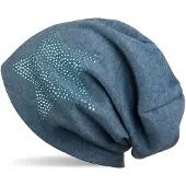 StyleBREAKER Beanie "Warme Beanie Mütze mit Strass Stern", Damen, blau (blau meliert, hellblau), Obermaterial: 50% Viskose CV. 50% Baumwolle CO., Modisch, Mützen Beanie