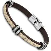 Lotus Armband "Silent Impact", beige (dunkelbraun, beige, edelstahlfarben, schwarz), Armbänder, 23cm, Edelstahl Kautschuk Leder, Edelstahl, Kautschuk, Leder, Armband