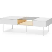 Yourhouse24 Großer Couchtisch LIBA LB-07 (132 cm) – Weiß geriffelt mit Glasablage