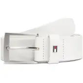 Tommy Hilfiger Ledergürtel "ADAN 3.5 cm breit EXT", Herren, Gr. 115, weiß (th optic weiß), Rindsleder, Gürtel Ledergürtel, Metalllogopatch, Einfachdornschnalle