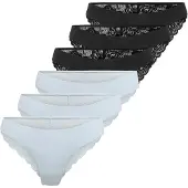 ONLY Slip "Slip ONLCHLOE LACE BRAZIL 6P 6er Pack", Damen, Gr. L, bunt (schwarz, hellblau), Obermaterial: 90% Polyamid PA. 10% Elasthan EL., Unterhosen Slip