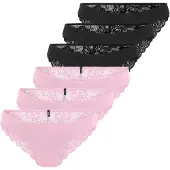ONLY Slip "Slip ONLCHLOE LACE BRAZIL 6P 6er Pack", Damen, Gr. XS, bunt (schwarz, rosa), Obermaterial: 90% Polyamid PA. 10% Elasthan EL., Unterhosen Slip
