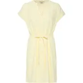 Oxmo Minikleid "Minikleid OXNInna Linen Mix Vneck", Damen, Gr. 38, N-Gr, gelb (flan), Obermaterial: 80% Viskose LENZING LenzingCV. 20% Leinen LI., Kleider Minikleid
