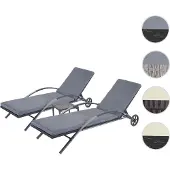 Mendler 2er-Set Sonnenliege HWC-E27, Relaxliege Gartenliege, Poly-Rattan - schwarz Kissen dunkelgrau
