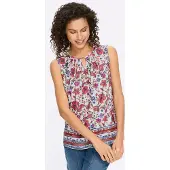 HEINE Shirttop , Damen, Gr. 42, bunt (ecru, fuchsia, bedruckt), 95% Viskose, 5% Elasthan, bedruckt, geblümt, gemustert, mehrfarbig, Rundhals, Tops Shirttop